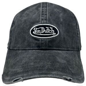 Von Dutch Strapback Hat Charcoal Washed Distressed Dad Cap